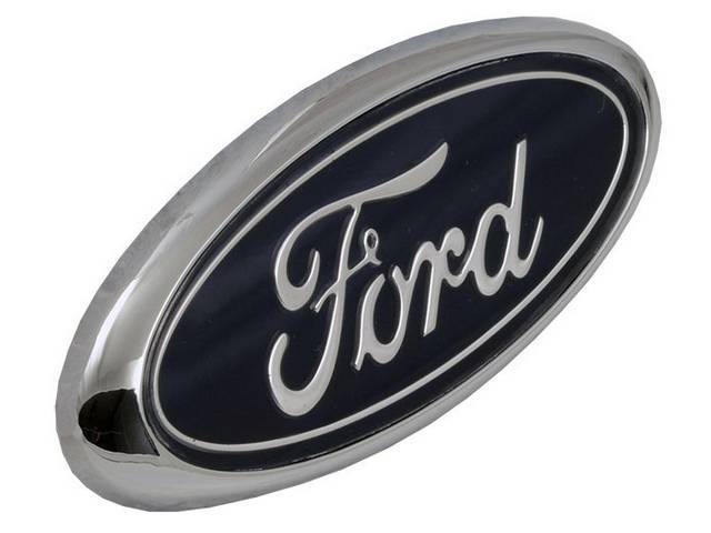 Ornament, Rear Deck, *Ford*, Chrome W/ Blue Oval, Exact Repro F8zz-6342528-Aa Official Licensed Product Incl A Peel And Stick Adhesive For Easy Installation