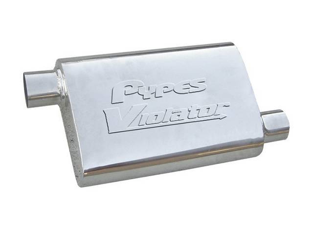 Muffler, Pypes Performance, Violator, 409s Stainless Steel, Offset Design, W/ 2 1/2 Inch Inlet And Outlet, Designed For Aggressive Tone Levels