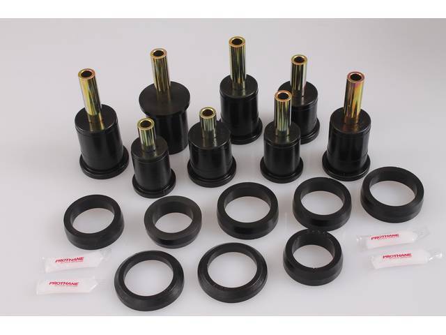 Bushing Kit, Rear Upper And Lower Control Arm, Urethane, Black, Incl Round Front And Rear Bushings, Does Not Incl Shells (Re-Use Originals), Repro
