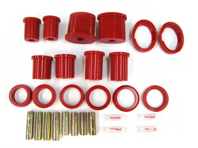 Bushing Kit, Rear Upper And Lower Control Arm, Urethane, Red, Incl Oval Front And Round Rear Bushings, Does Not Incl Shells (Re-Use Originals), Repro