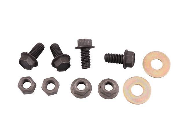 Mounting Kit, Motor Mount, Complete, Incl (2) Correct Style Motor Mounts To Frame Nuts, (2) Insulators To Block  Bracket Nuts, (4) Correct Motor Mounts To Engine Block Bolts, Repro