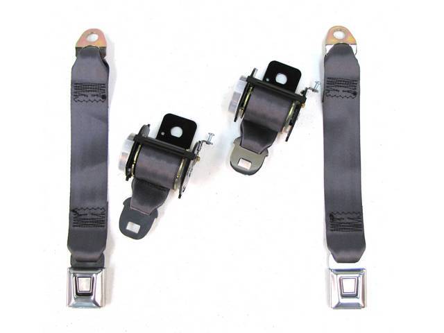 Seat Belt Set, Rear Seat, Smoke / Opal Gray, Incl (2) Buckle Assy, (2) Retractors And Belts, Must Reuse Original Retractor Cover And Buckle Sleeve, Repro