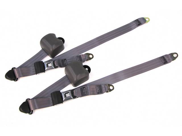 Seat Belt Set, Front Buckets, Smoke Gray, Incl (2) Buckle Assy, (2) Retractors And Belts, Does Not Incl Electric Connections, Repro