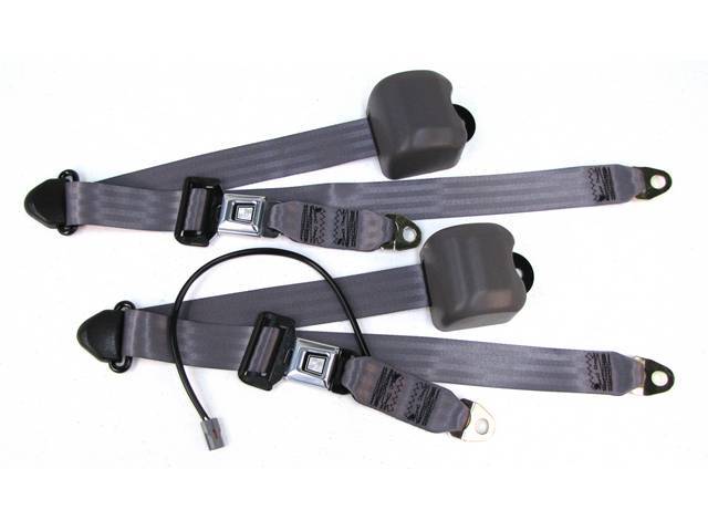 Seat Belt Set, Front Buckets, Opal Gray, Incl (2) Buckle Assy, (2) Retractors And Belts, Incl Electric Connections, Repro