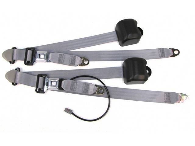 Seat Belt Set, Front Buckets, Titanium Gray, Incl (2) Buckle Assy, (2) Retractors And Belts, Incl Electric Connections, Repro