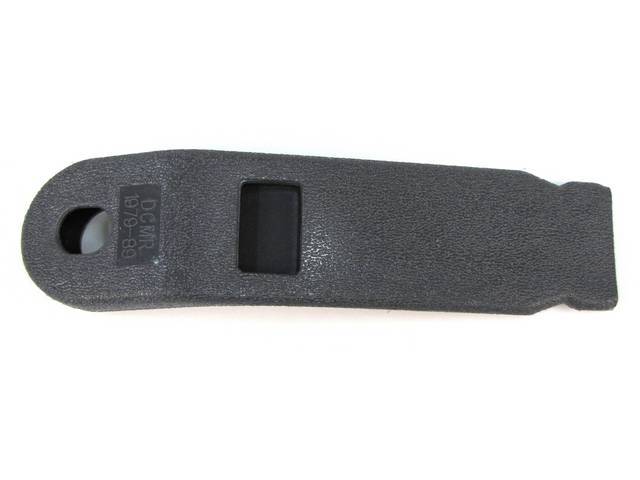 Shield, Seat Belt, Front, Console Side, Charcoal Gray, Repro
