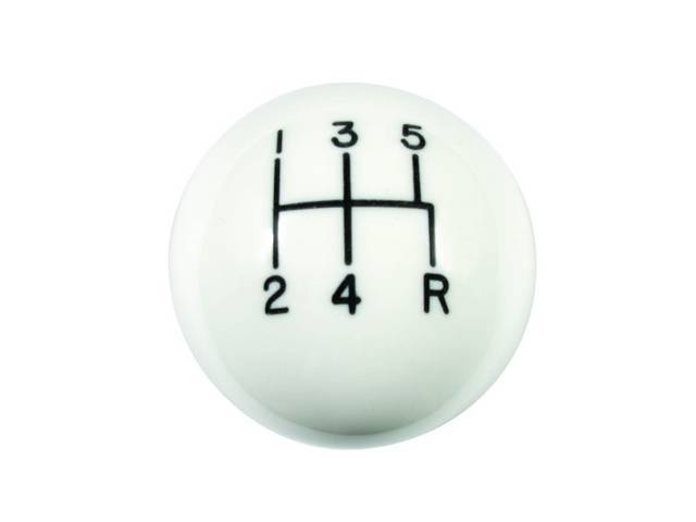 Knob, Shift Handle, White Ball Style, Hurst, High Strength Plastic, Incl Engraved 5 Speed Shifter Pattern, Incl Jam Nut