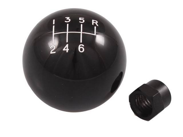 Knob, Manual Shift, Black Billiard Style, 2 Inch Diameter, Incl 6 Speed Shift Patter
