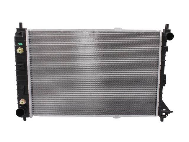 Radiator, Oe Style, Cross Flow, Plastic / Aluminum Construction, 25 1/4 Inch X 17 Inch X 1 Inch, Inlet 1 7/8 Inch Rh, Outlet 1 3/8 Inch Lh, W/ Trans Cooler, Repro