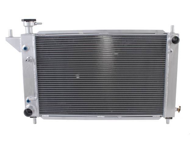 Radiator, Aluminum, 2 Row, 32 1/2 X 25 1/2 X 2 1/2 Inch, 1 1/2 Inch Rh Inlet, 1 3/4 Inch Lh Outlet, W/ Transmission Cooler, Incl Cap, Repro