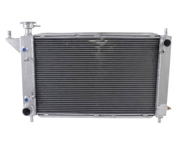 Radiator, Aluminum, 3 Row, 32 1/2 X 25 1/2 X 2 3/4 Inch, 1 1/2 Inch Rh Inlet, 1 3/4 Inch Lh Outlet, W/ Transmission Cooler, Incl Cap, Repro