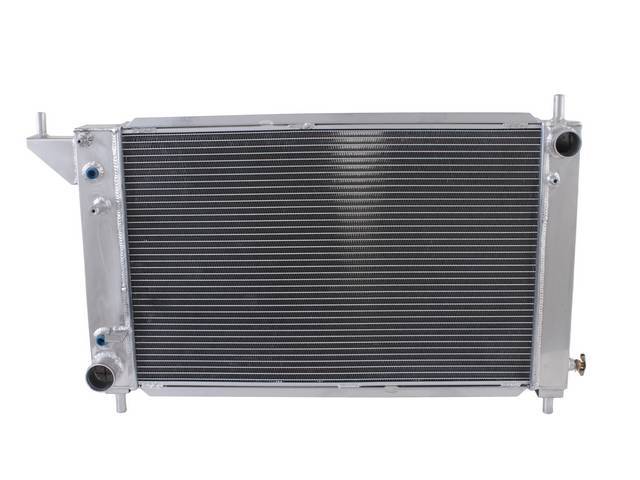 Radiator, Aluminum, 2 Row, 32 3/4 X 19 1/2 X 2 1/2 Inch, 1 1/2 Inch Rh Inlet, 1 3/4 Inch Lh Outlet, W/ Transmission Cooler, Repro