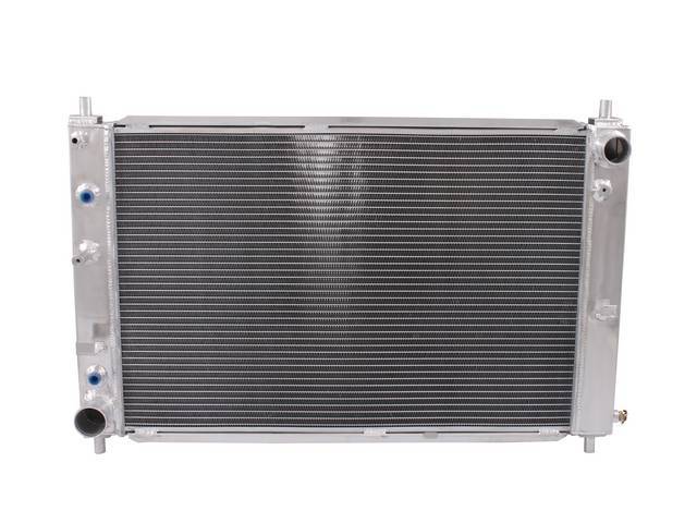 Radiator, Aluminum, 3 Row, 30 3/4 X 19 3/4 X 2 3/4 Inch, 1 1/2 Inch Rh Inlet, 1 3/4 Inch Lh Outlet, W/ Transmission Cooler, Repro