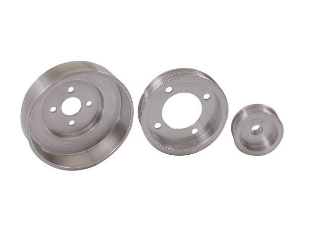 Pulley Kit, Bbk Performance Underdrive, Polished Aluminum, (3) Piece Set, Incl Water Pump Pulley, Crank Pulley, Alternator Pulley, Designed To Work W/ Stock Damper Assemblies, Repro