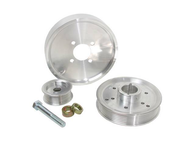 Pulley Kit, Bbk Performance Underdrive, Polished Aluminum, (3) Piece Set, Incl Water Pump Pulley, Crank Pulley, Alternator Pulley, Designed To Work W/ Stock Damper Assemblies, Repro