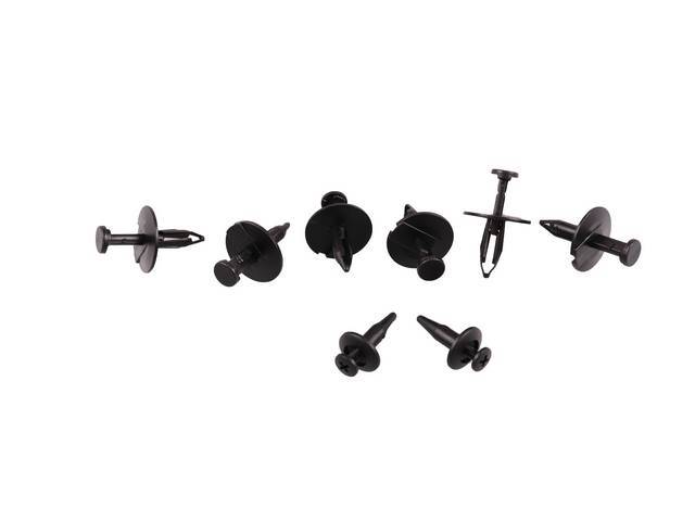 Mounting Kit, Radiator Upper Sight Shield Assy, Incl (2) Oe Correct Small Style Plastic Rivets W/ Center Screw, (6) Correct Style Push Type Plastic Retainers, Designed To Mount Shield To Upper Radiator Support
