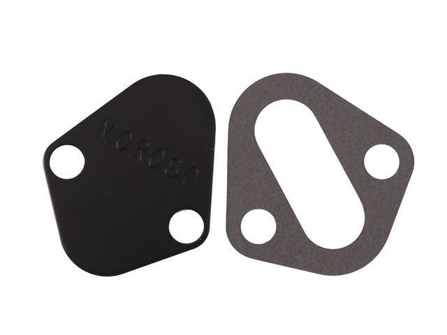 Block Off Plate, Fuel Pump, Moroso, Black Anodized Aluminum, Designed To Block Off Fuel Pump Mounting Boss When Mechanical Fuel Pump Is Not Used