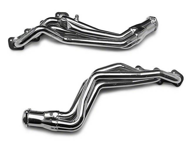 Headers, Full Length Long Tube, Bbk Performance, Silver Ceramic Coated, Made From 1 5/8 Inch Cnc Mandrel Bent Tubing, Incl One Piece Laser Cut Mounting Flanges