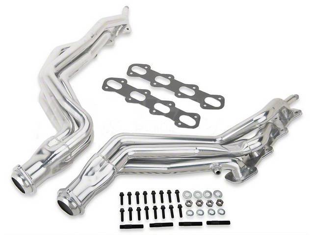 Headers, Full Length Long Tube, Bbk Performance, Polished Ceramic Coated, Made From 1 5/8 Inch Cnc Mandrel Bent Tubing, Incl One Piece Laser Cut Mounting Flanges