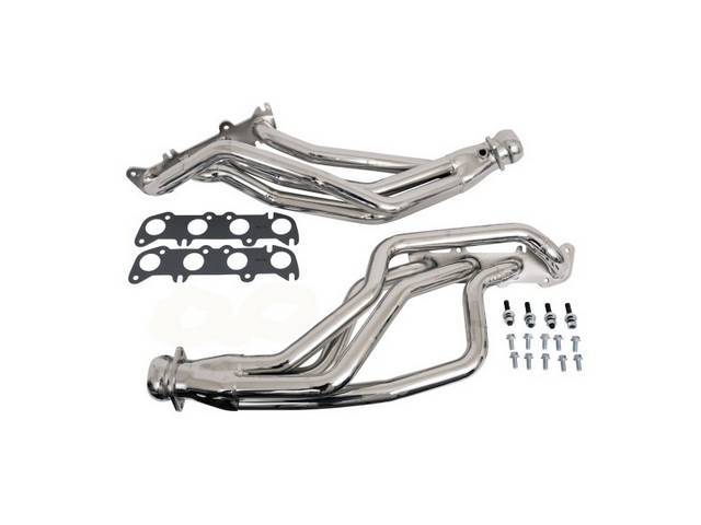 Headers, Full Length Long Tube, Bbk Performance, Chrome Plated Finish, Made From 1 3/4 Inch Cnc Mandrel Bent Tubing, Incl One Piece 3/8 Inch Laser Cut Mounting Flanges, Incl Gaskets And Hardware