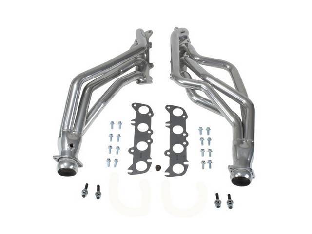 Headers, Full Length Long Tube, Bbk Performance, Ceramic Coated Finish, Made From 1 3/4 Inch Cnc Mandrel Bent Tubing, Incl One Piece 3/8 Inch Laser Cut Mounting Flanges, Incl Gaskets And Hardware