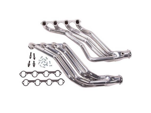 Headers, Full Length Long Tube, Bbk Performance, Silver Ceramic Coated, Made From 1 3/4 Inch Cnc Mandrel Bent Tubing, Incl One Piece Laser Cut Mounting Flanges