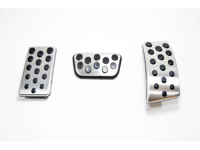 Pedal Kit, Bullitt / Mach 1 Style, Brushed Aluminum W/ Black Accents, Incl Brake, Accelerator And Dead Pedal, Easy To Install 