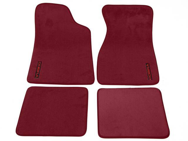 Floor Mats, Carpet, Cut Pile Nylon, Ruby Red, W/ Red *Cobra * Text, Repro, Nibbed Backing For Non-Slip Design 