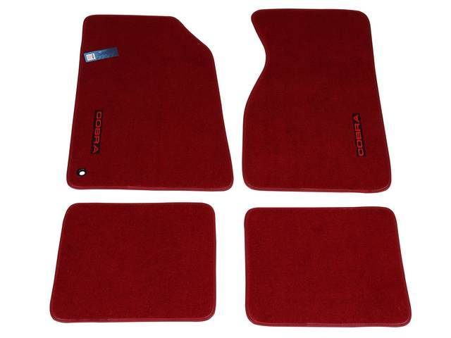 Floor Mats, Carpet, Cut Pile Nylon, Bright Red, W/ Red *Cobra * Text, Repro, Nibbed Backing For Non-Slip Design 