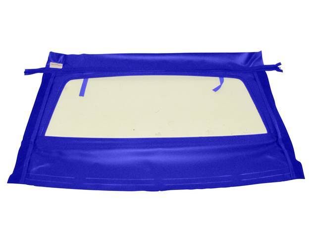Convertible Rear Window, Blue, W/ Solid Glass Curtain, Incl Zipper, Velcro For Headliner, Repro