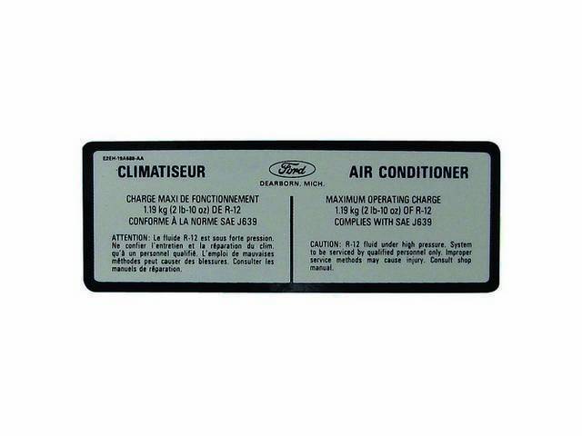 Decal, A/C Charge / Climatiseur, W/ Id Code *E2eh-Aa*, Repro