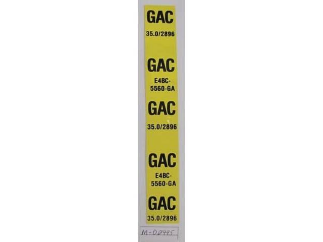 Decal, Rear Coil Spring, W/ Id Code *Gac*, Repro