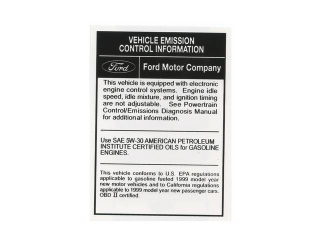 Decal, Emission Control Information, Repro