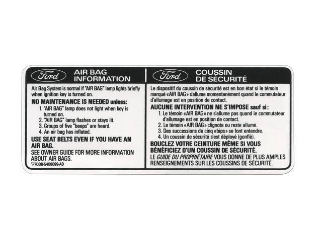 Decal, Air Bag Caution, W/ Id Code *F0db-5406099-Ab*, Repro