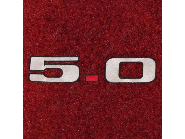 Carpet, Rear Hatch Area, Cut Pile, Medium Red, W/ * 5.0 * Logo, Incl 2 Piece Rear Seat Carpet, Repro