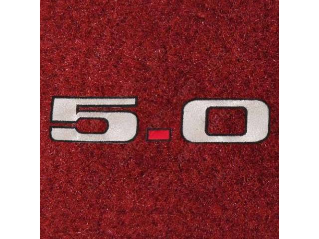 Carpet, Rear Hatch Area, Cut Pile, Scarlet Red, W/ * 5.0 * Logo, Incl 2 Piece Rear Seat Carpet, Repro