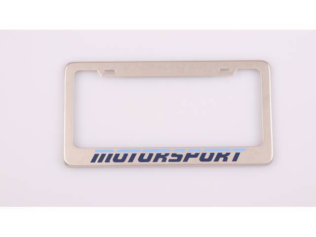 Two Tone Blue MOTORSPORT Logo License Plate Frame Stainless Steel