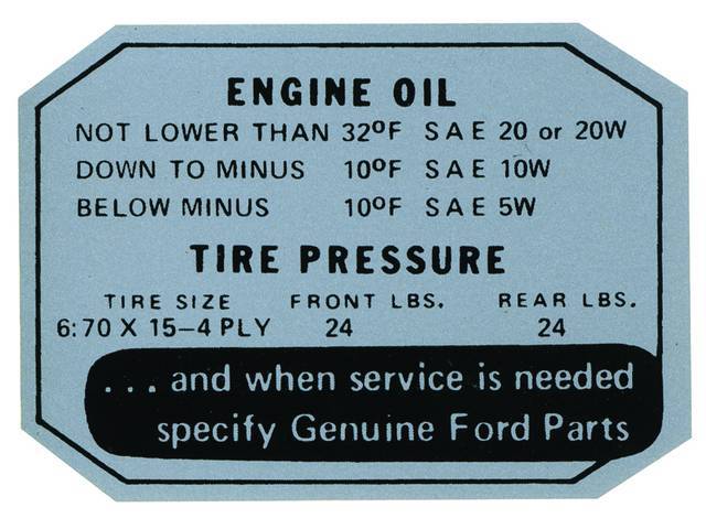 DECAL, GLOVE BOX, ENGINE OIL AND TIRE PRESSURE