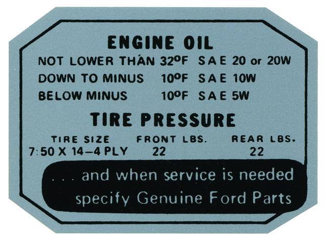 DECAL, ENGINE OIL AND TIRE PRESSURE
