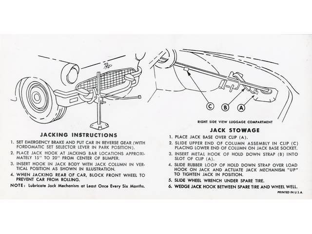 DECAL, TRUNK, JACKING INSTRUCTIONS