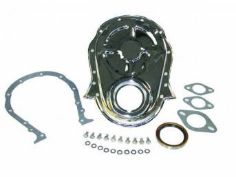 COVER, Crankcase Front End / Timing Chain, CHROME, Incl Cover, Timing Tab, Gasket and Bolts, Repro