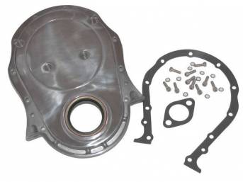 COVER, Crankcase Front End / Timing Chain, POLISHED ALUMINUM, Incl Cover, SEAL, Gaskets and Bolts, Repro