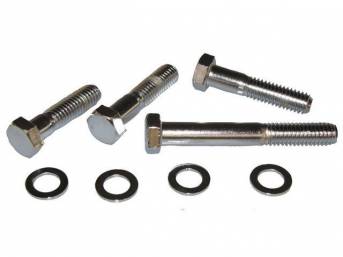BOLT AND WASHER KIT, Water Pump, (8) incl hex cap chrome plated bolts (3 - 1.7 Inch Over All Length, 1 - 2.92 Inch Over All Length) and flat washers, Repro
