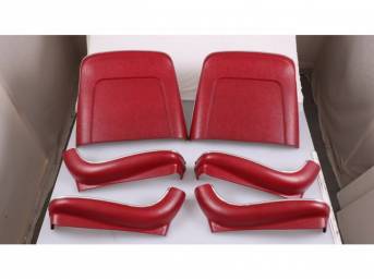 BACK PANEL AND SIDE SHIELD SET, Bucket Seat, red, (6) includes two back panels and four side shields, ABS-Plastic w/ chrome mylar trim and bullet caps, repro