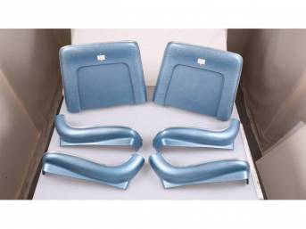 BACK PANEL AND SIDE SHIELD SET, Bucket Seat, bright blue, (6) includes two back panels and four side shields, ABS-Plastic w/ chrome mylar trim, repro