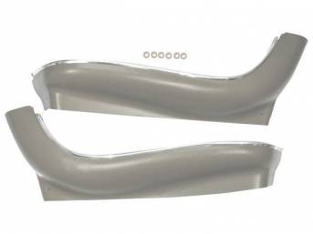 PANEL / SHIELD SET, Bucket Seat Frame, Lower, White (Actual color is Off-White), ABS-Plastic w/ chrome mylar trim and bullet caps, incl pre-drilled holes and screw spacers, OE-quality repro  ** Nicer quality repro set, see C-11362-101B for 4-piece driver-