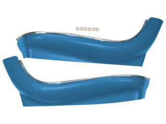 PANEL / SHIELD SET, Bucket Seat Frame, Lower, Bright Blue, ABS-Plastic w/ chrome mylar trim and bullet caps, incl pre-drilled holes and screw spacers, repro