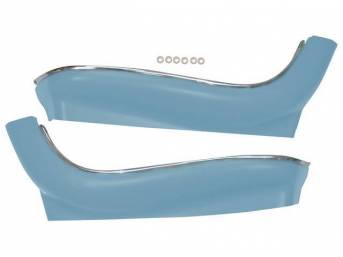PANEL / SHIELD SET, Bucket Seat Frame, Lower, Light Blue, ABS-Plastic w/ chrome mylar trim and bullet caps, incl pre-drilled holes and screw spacers, repro