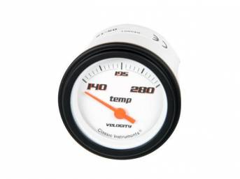 GAUGE, Coolant / Water Temperature, Classic Instruments, Velocity White Series (gauge features orange pointer w/ black markings on a white face), 2 1/8 inch diameter, 140-280 degree reading