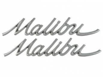 Emblem Set, Quarter Panel, *Malibu*, features excellent chrome quality, OE Correct US-Made Repro 